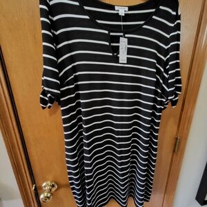 Westport Black and White Striped Short Sleeve Dress